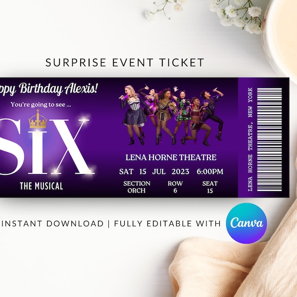 Surprise Musical Ticket, Printable Broadway Surprise Ticket, Musical Surprise Ticket, Six Tickets, Musical Ticket, Faux Ticket, Six Musical