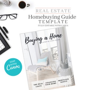Homebuying Guide, Real estate homebuying guide, Real Estate Buyer&#39;s Guide, Real estate marketing, Realtor marketing tools, Canva editable