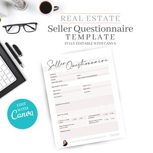 Seller Questionnaire, Real estate home buyer, Real Estate Buyer&#39;s Guide, Real estate marketing, Realtor marketing tools, Canva editable