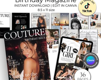 Canva Birthday Magazine Template, Personalized Custom Birthday, Gift for Best Friend, Editable Birthday Magazine, Bestie, Gift for Her
