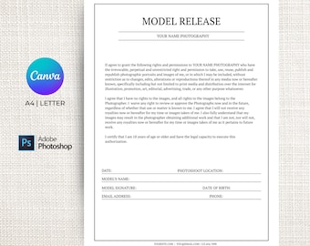 Model Release Template, Model, Photography marketing, Photographer templates, Photography template, Photoshop, Editable marketing board