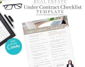 Under Contract checklist, Real estate home buyer, Real Estate Checklist, Real estate marketing, Realtor marketing tools, Canva editable