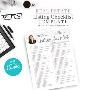 Listing checklist, Real estate listing, Real Estate Checklist, Real estate marketing, Realtor marketing tools, Checklist, Canva editable