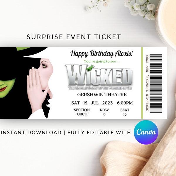 Surprise Musical Ticket, druckbares Broadway Surprise Ticket, Musical Surprise Ticket, Wicked Ticket, Musical Ticket, Faux Ticket