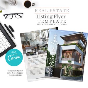 Just Listed Flyer, Real Estate Flyer Template, Listing Cut Sheet, Real estate marketing, Realtor, Editable, Real Estate Template, Canva