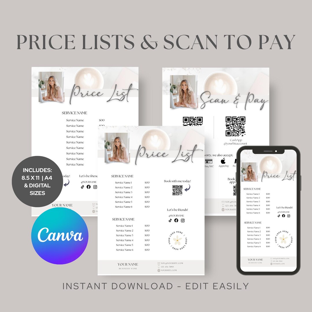 Curated visual reference: Picture Idea: Price List Template Customizable Price List Editable Price List