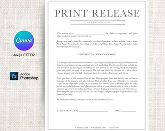 Print Release Template, Photography marketing, Photographer templates, Print Release Template, Photoshop, Editable marketing board,