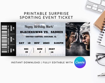 Printable Surprise Hockey Game Ticket, Printable Sport Surprise Ticket, Hockey Surprise Ticket, Printable Hockey Ticket, Hockey Ticket,