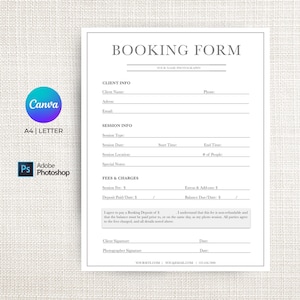 Booking Form Template, Photography marketing, Photographer templates, Booking Template, Photoshop, Editable marketing board, photographer