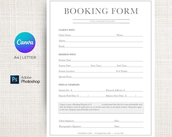 Booking Form Template, Photography marketing, Photographer templates, Booking Template, Photoshop, Editable marketing board, photographer