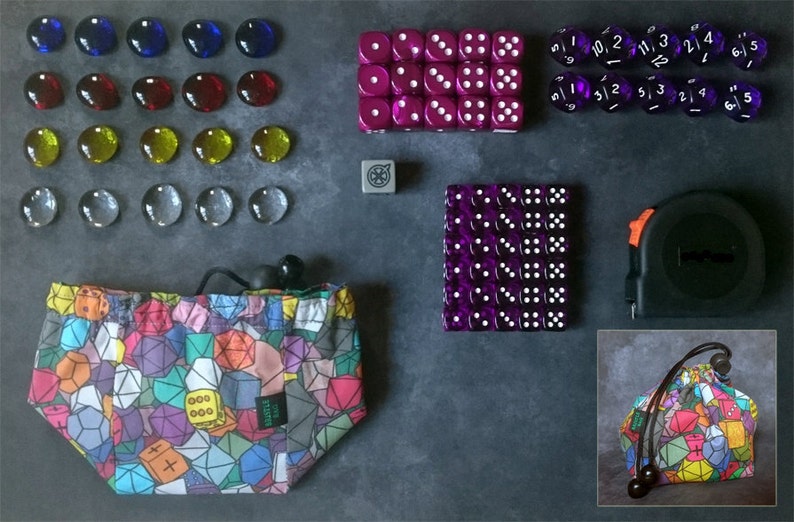 Dice pattern bag pouch with grey cotton lining