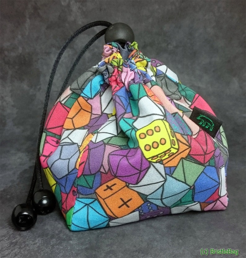 Dice pattern bag pouch with grey cotton lining
