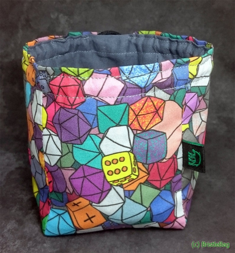 Dice pattern bag pouch with grey cotton lining