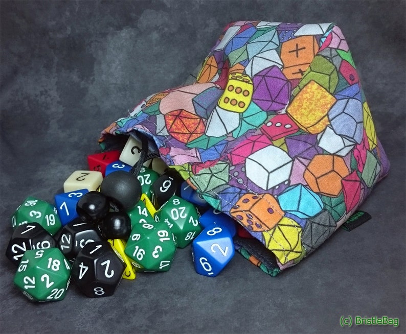 Dice pattern bag pouch with grey cotton lining
