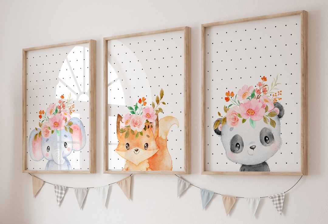 Printable Set of 3 Animal Nursery Wall Art Prints Safari Animals ...