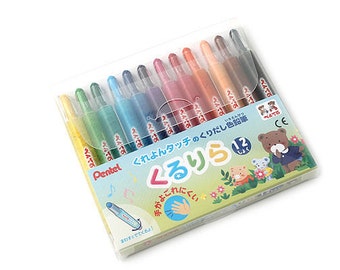 Pentel Kururira Twist Crayon - 12 Color Box Set