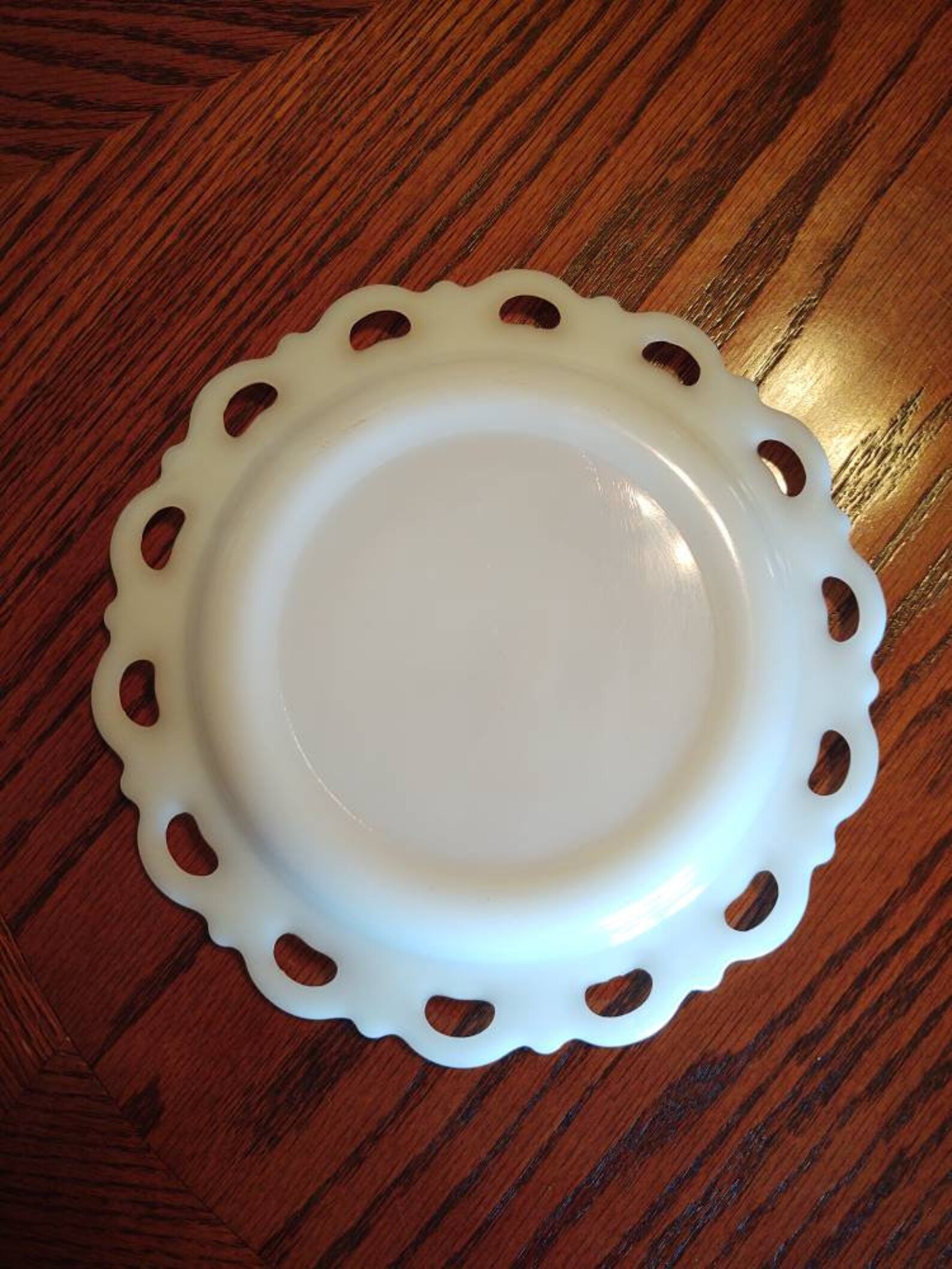 Vintage White Milk Glass Plate with Scalloped Lace Edge. Mid Etsy