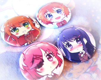 Doki Doki Literature Club Buttons Anime 1.5" Pinback Pins Monika Sayori Yuri Natsuki