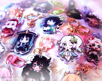 Anime Kawaii Genshin Impact Acrylic Charms 2 Inch Phone Charm Keychain Xiao Kazuha Nahida Cyno Venti Ayaka Zhongli Raiden