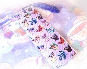 Pokemon Eeveelutions with Flower Crowns Kawaii Laminated Bookmark with Tassel Double Sided