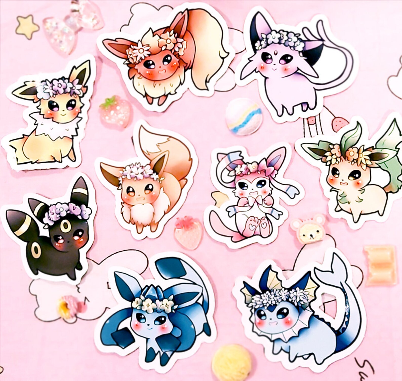 Pokemon Eeveelutions Shinies With Flower Crowns Stickers Etsy