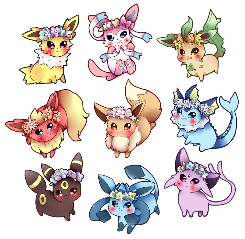 Pokemon Eeveelutions Shinies With Flower Crowns Stickers Etsy