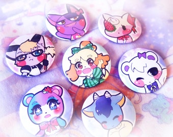 Animal Crossing 1.75" Buttons Pinback Pins Cute Kawaii Anime Isabelle Raymond Sherb Marshall