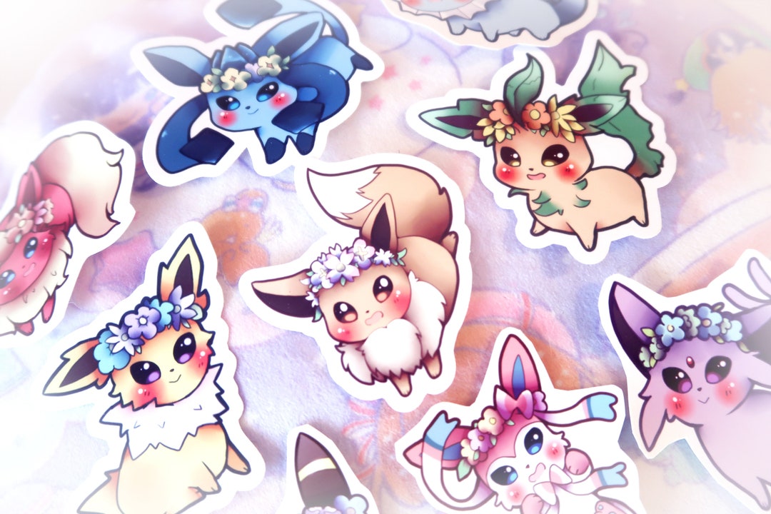 Pokemon Eeveelutions With Flower Crowns Stickers Kawaii Decals Laptop