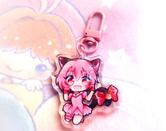 Anime Kawaii Cat Girl Mew Acrylic Charm Holographic 2 Inch Phone Charm Keychain