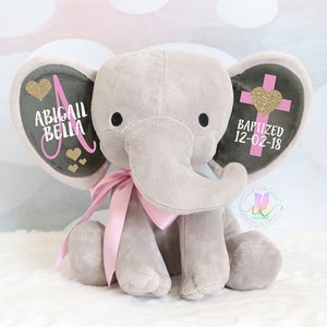 Personalized Elephant, Girls Baptism Gift, Baby Girl Keepsake Gift, Elephant Plush, Christening Gift, Confirmation Gift, New Arrival Gift