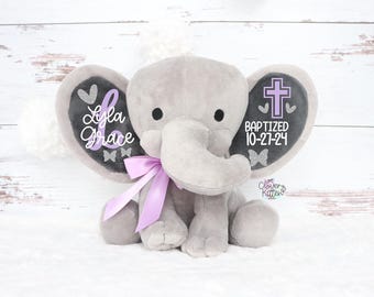 Baptism Gift, Girls Baptism Gift, Baptism Elephant Baby Girl Keepsake Gift, Elephant Plush, Christening Gift, Confirmation Gift, New Arrival