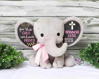 Baptism Gift, Girls Baptism Gift, Baptism Elephant Baby Girl Keepsake Gift, Elephant Plush, Christening Gift, Confirmation Gift, New Arrival