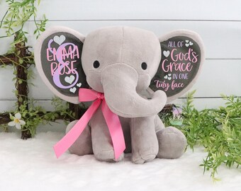 Baptism Gift, Girls Baptism Gift, Baptism Elephant Baby Girl Keepsake Gift, Elephant Plush, Christening Gift, Confirmation Gift, New Arrival