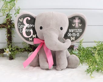 Baptism Gift, Girls Baptism Gift, Baptism Elephant Baby Girl Keepsake Gift, Elephant Plush, Christening Gift, Confirmation Gift, New Arrival