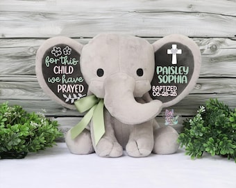 Baptism Gift, Girls Baptism Gift, Baptism Elephant Baby Girl Keepsake Gift, Elephant Plush, Christening Gift, Confirmation Gift, New Arrival