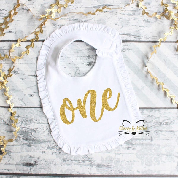 First Birthday Bib -  Birthday Bib - 1st Birthday Bib - Gold One - Girls Birthday - Gold Glitter - Girls 1st Birthday - Cake Smash