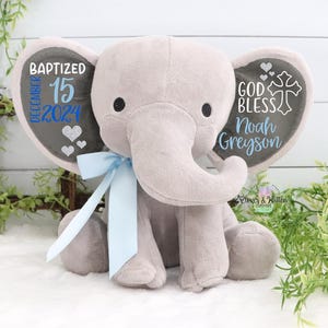 Baptism Gift, Girls Baptism Gift, Baptism Elephant Baby Girl Keepsake Gift, Elephant Plush, Christening Gift, Confirmation Gift, New Arrival image 2