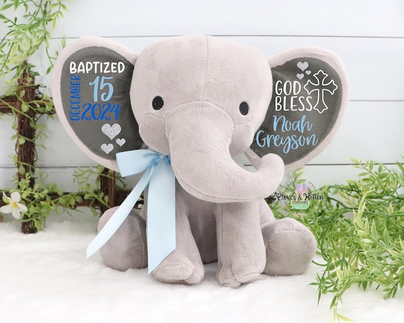 Baptism Gift, Girls Baptism Gift, Baptism Elephant Baby Girl Keepsake Gift, Elephant Plush, Christening Gift, Confirmation Gift, New Arrival image 2