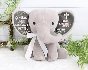Baptism Gift, Girls Baptism Gift, Baptism Elephant Baby Girl Keepsake Gift, Elephant Plush, Christening Gift, Confirmation Gift, New Arrival