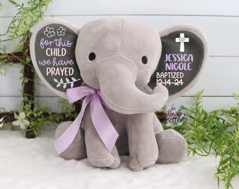 Baptism Gift, Girls Baptism Gift, Baptism Elephant Baby Girl Keepsake Gift, Elephant Plush, Christening Gift, Confirmation Gift, New Arrival