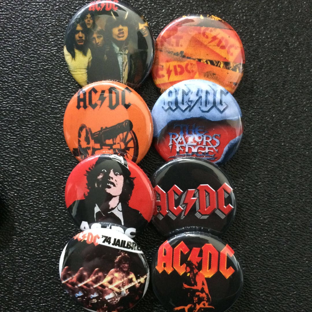 AC/DC Button Pinback Badge 8-pack Classic Rock Angus Young Brian ...