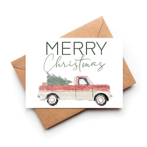 Carte de camion d’arbre de Noël/Carte de Noël mignonne/Carte de Noël de pays