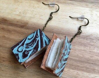 Handmade Leather Book Earrings
