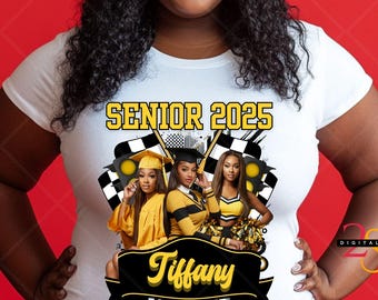 de T-shirt de fin d'études du dernier tour 2025 | Modèle sur toile jaune noir (PNG)