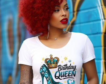 Teal Birthday Queen PNG, Crown, Heels, Sublimation Design (Digital Download)