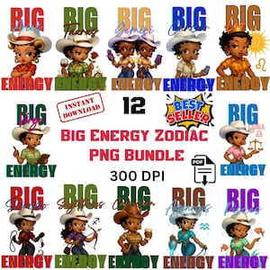 Zodiac PNG Bundle, Big Energy Cancer, Leo, Virgo png, Horoscope png, Cowgirl Birthday, Sublimation Design, DTF Design, T-Shirt png, Digital