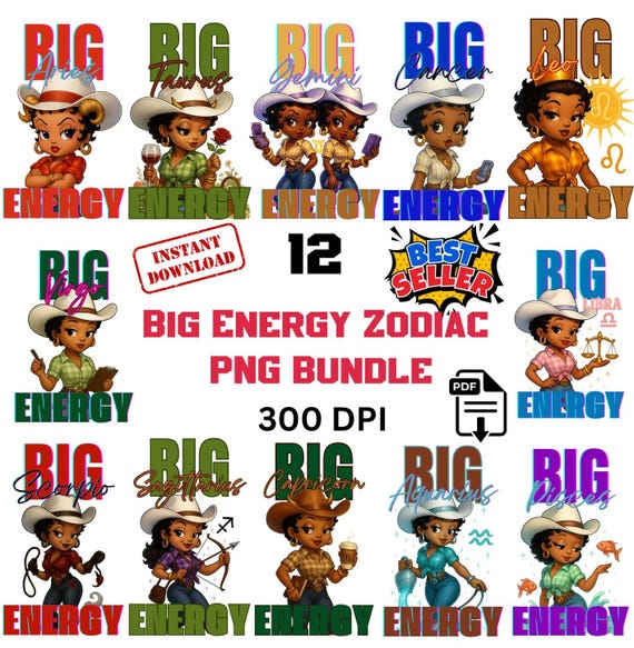 Cowgirl Zodiac PNG Bundle, Big Energy Sublimation Designs (Digital Download)