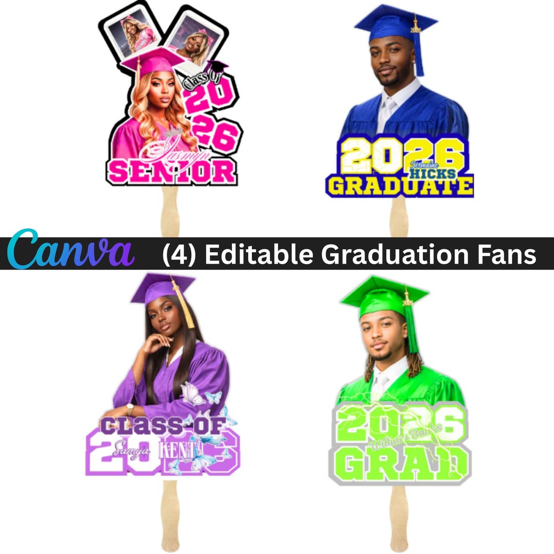Editable Graduation Fan Template | Class of 2026 Senior Photo Canva ...