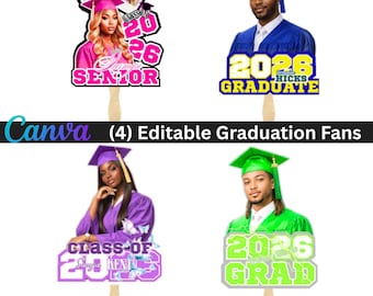 Editable Graduation Fan Template | Class of 2026 Senior Photo Canva ...