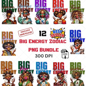 Zodiac PNG Bundle, Big Energy Cancer, Leo, Virgo png, Horoscope png, Birthday, Sublimation Design, DTF Design, T-Shirt png, Digital Download